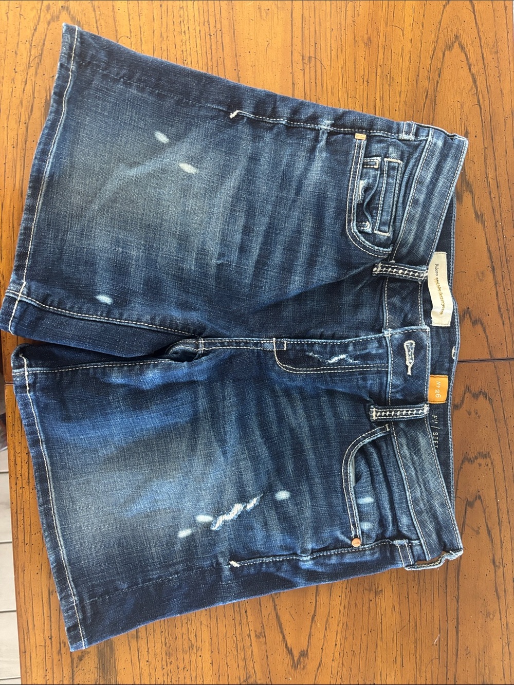 Pilcro and the Letterpress Distressed Dark Blue Denim Jean Shorts